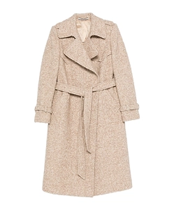Belted Herringbone-Pattern Coat