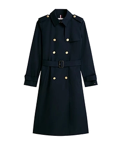 Gold-Tone Button Slim Trench Coat