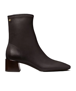 Tory Burch Logo Plaque Square-Toe Ankle Boots