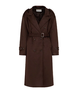 Pembroke Faux Suede Long Trench Coat