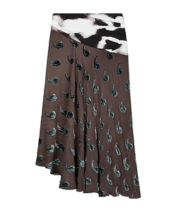 Paisley-Pattern Asymmetric Midi Skirt