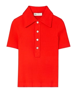 Tory Burch Short-Sleeved Ribbed Polo Shirt