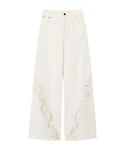 Floral-Lace Wide-Leg Jeans