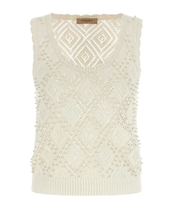 Pearl-Embellished Knit Tank Top