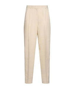 Pleated Viscose & Poly Straight Pants