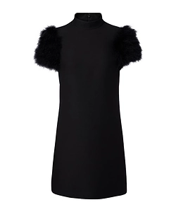 Crepe Couture Feather-Trimmed Minidress
