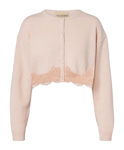 Lace-Trimmed Cropped Virgin Wool Cardigan