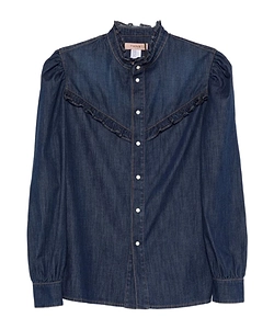 Twinset Ruffle Detailed Button-Up Denim Shirt