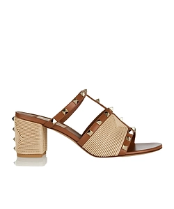 Rockstud Calfskin Slide Sandal With Cornely Embroidery 60Mm