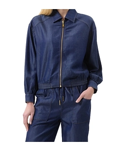 Zippered Long-Sleeved Denim Jacket