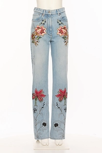 Valentino	Floral Embroidered Straight Leg Jeans