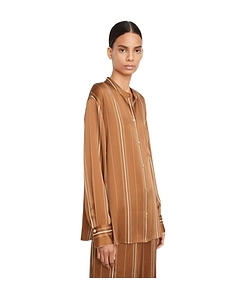 Striped Band-Collar Silk Shirt