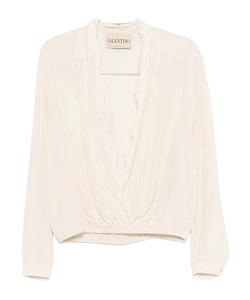Valentino Lace Neck Long-Sleeved Blouse