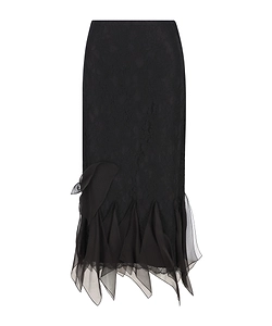 Valentino	Lace Ruffled Hem Midi Skirt