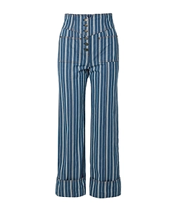 Striped High-Waisted Wide-Leg Jeans