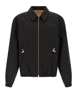 Valentino Logo Plaque Zip-Up Bomber Jacket