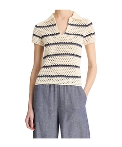 Vince Striped Macramé Polo Jumper