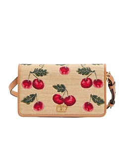 Valentino Vlogo Plaque Cherry Patterned Shoulder Bag