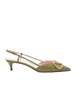 Valentino Vlogo Embossed Slingback Kitten Heel Pumps