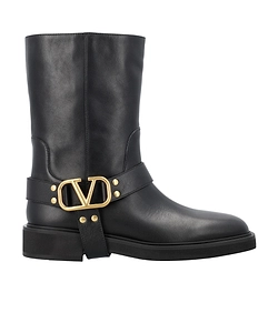Valentino Vlogo Plaque Square Toe Boots