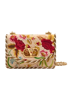 Valentino Vlogo Signature Floral Embroidered Shoulder Bag