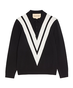 Wool Polo Shirt With Inlaid V