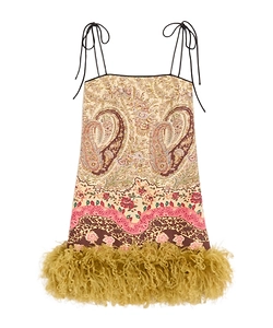 Valentino Voyage Imaginaire Paisley Feather-Trim Mini Dress