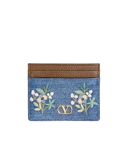 Valentino Vlogo Signature Floral Embroidered Card Holder