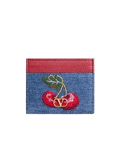 Vlogo Signature Denim Cardholder With Cherryfic Embroidery