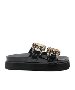 Versace Jeans Couture Baroque Buckle Platform Slides