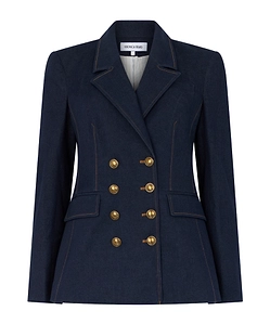 Veronica Beard Double-Breasted Denim Blazer