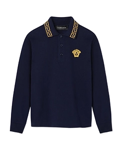 Versace Kids Greca Embroidered Long-Sleeved Polo Shirt