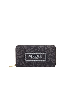 Versace Logo-Embroidered Zip-Up Wallet