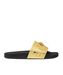 Versace Logo Plaque Open-Toe Slippers