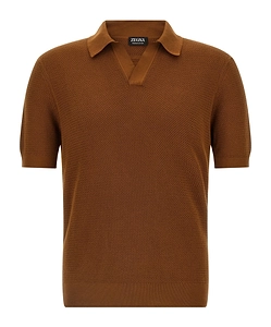 Zegna Open Collar Knitted Polo Shirt