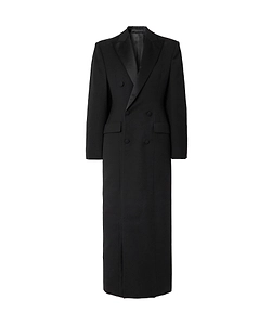 Double-Breasted Silk-Satin Trimmed Wool Coat