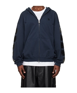 Leather Biker Long-Sleeve Zip-Up Hoodie