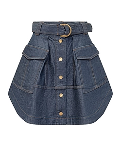 Zimmermann Belted Button-Up Denim Skirt