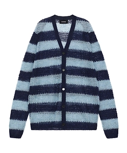 Wool Blend Striped Knit Cardigan