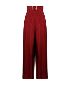 Belted Silk Wide-Leg Trousers