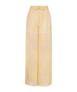 Acadian Floral-Embroidered Ramie Trousers