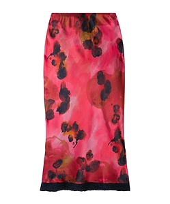 Lace-Trimmed Floral Print Midi Skirt