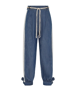 Lace-Embellishment Drawstring-Fastening Trousers