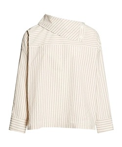 Asymmetric-Neck Poplin Blouse