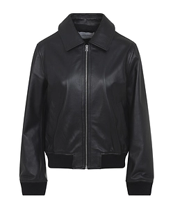 Long-Sleeved Zip-Up Leather Jacket