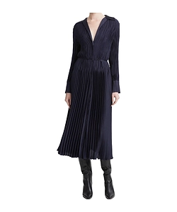 Long-Sleeve Pleated Shirtdress