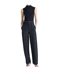 Ribbed-Trim Straight Trousers