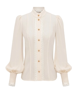 Button-Fastening Trim-Detail Blouse