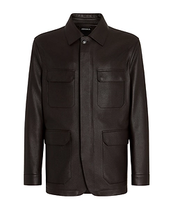 Leather Flap-Pockets Jacket