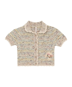 Speckle-Knit Short-Sleeve Cardigan